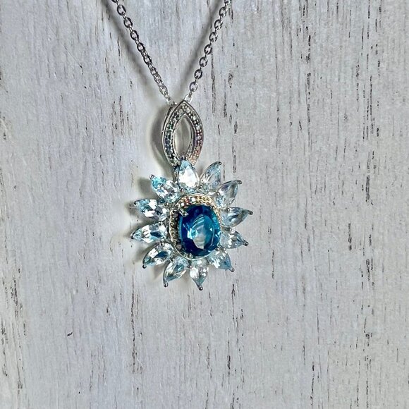 London Blue Topaz in Sterling Silver with Marquise Cut Sky Blue Topaz Stones - Picture 1 of 17